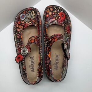 Alegria Paloma Floral Patent Leather Mary Jane Shoes Multi Color Rocker Sole 38